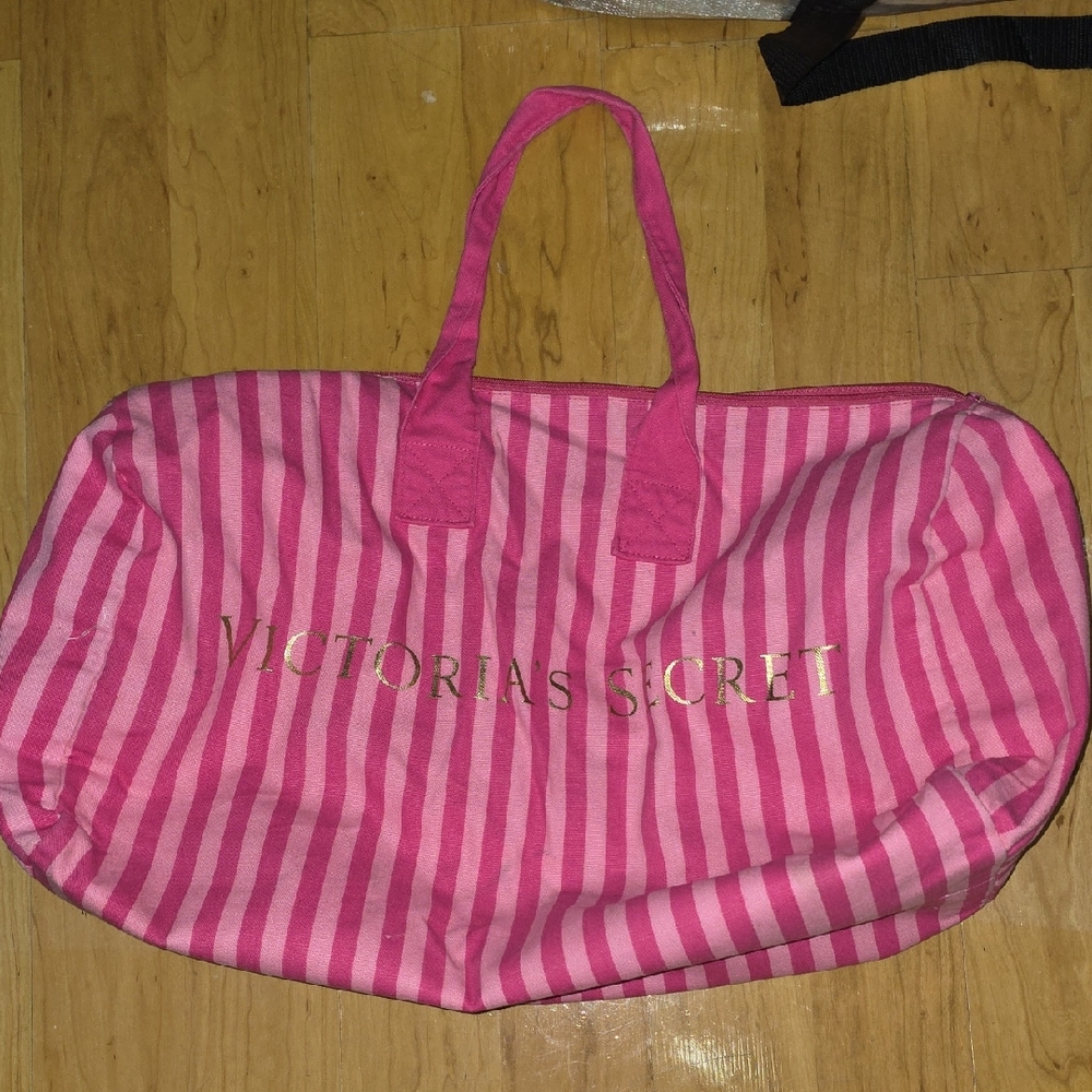 Victoria's Secret Pink and White Striped Travel Bag